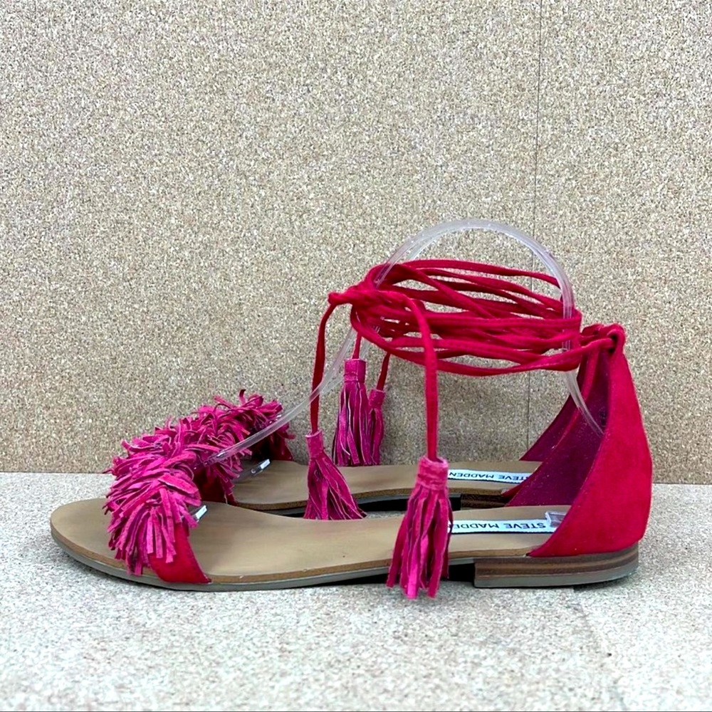 Steve Madden Alaine Fringe Flat Ankle Strap Sandals Size 8 M